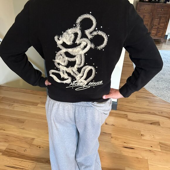 Disney Black Zip up w/ collar, Disney logo on Chest Wht Mickey on back, Junior L - Picture 3 of 6